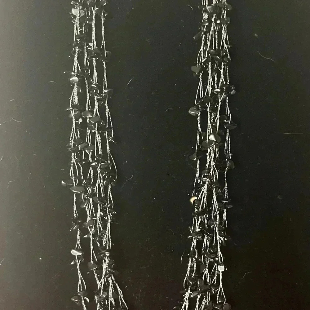 Vintage Signed Lucas Lameth Sterling silver black onyx 6 strand necklace - Picture 3 of 3